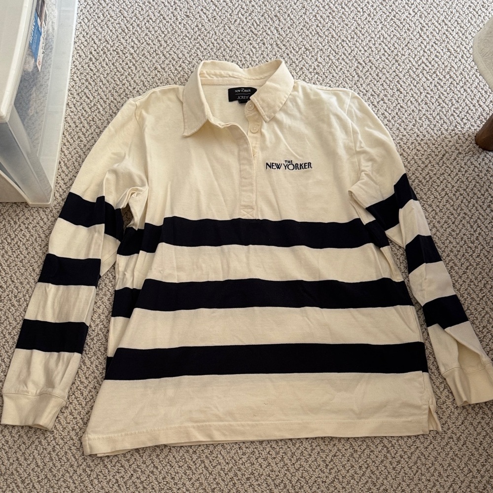 J. Crew The New Yorker Embroidered Polo - Cream & Navy